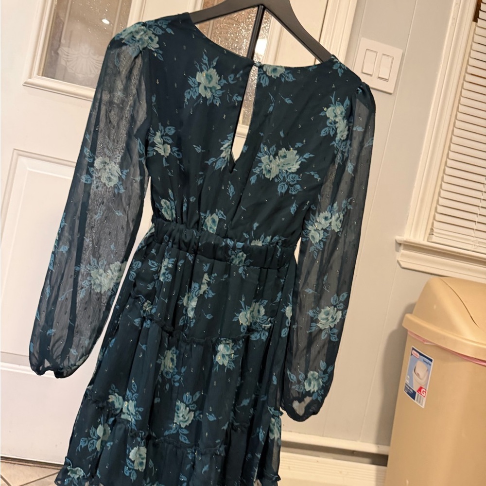 City Studio Teal Floral Long Sleeve Dress